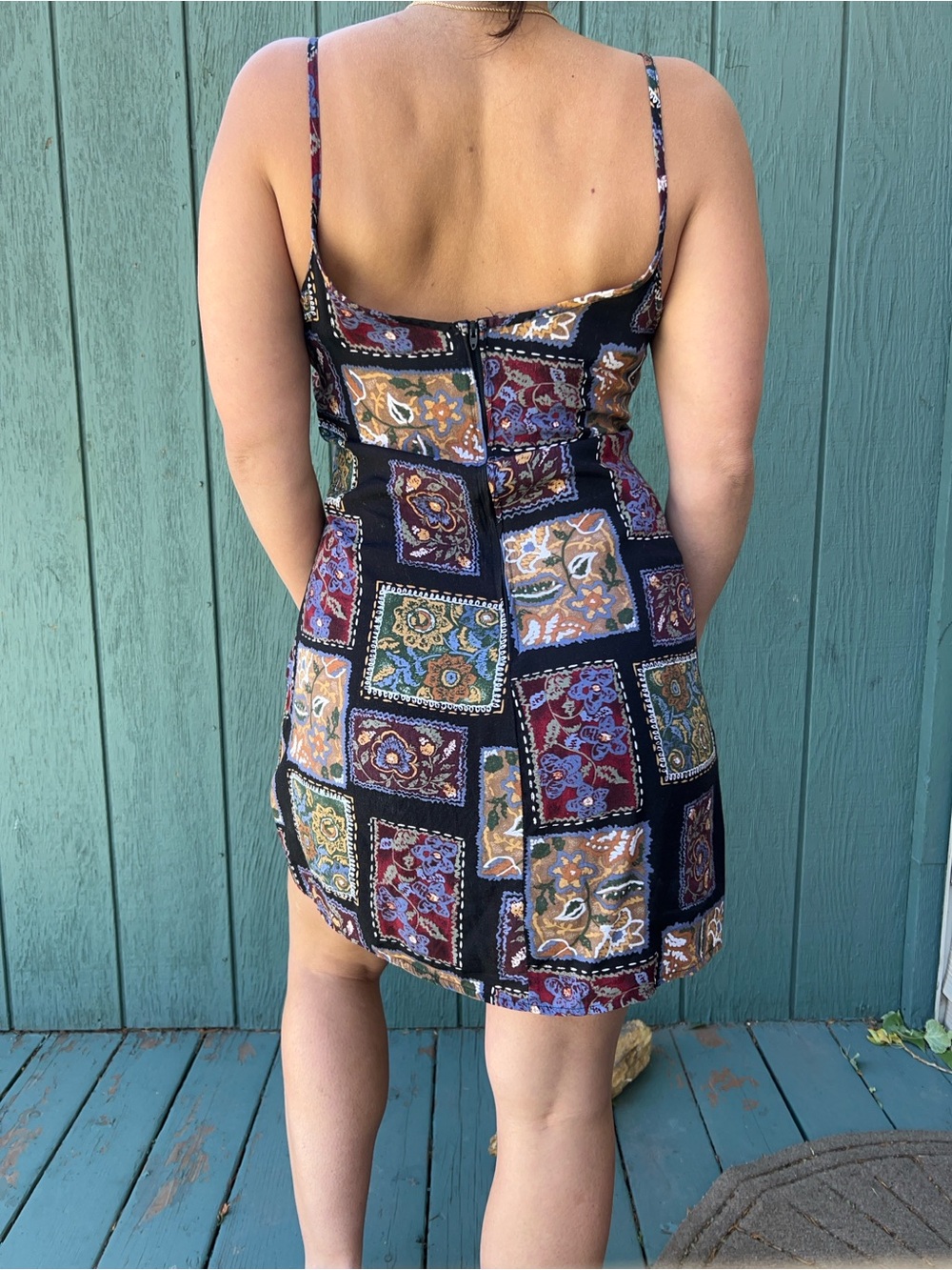 Boho Patchwork Slip Dress - Black Multi - Picture 2 of 4